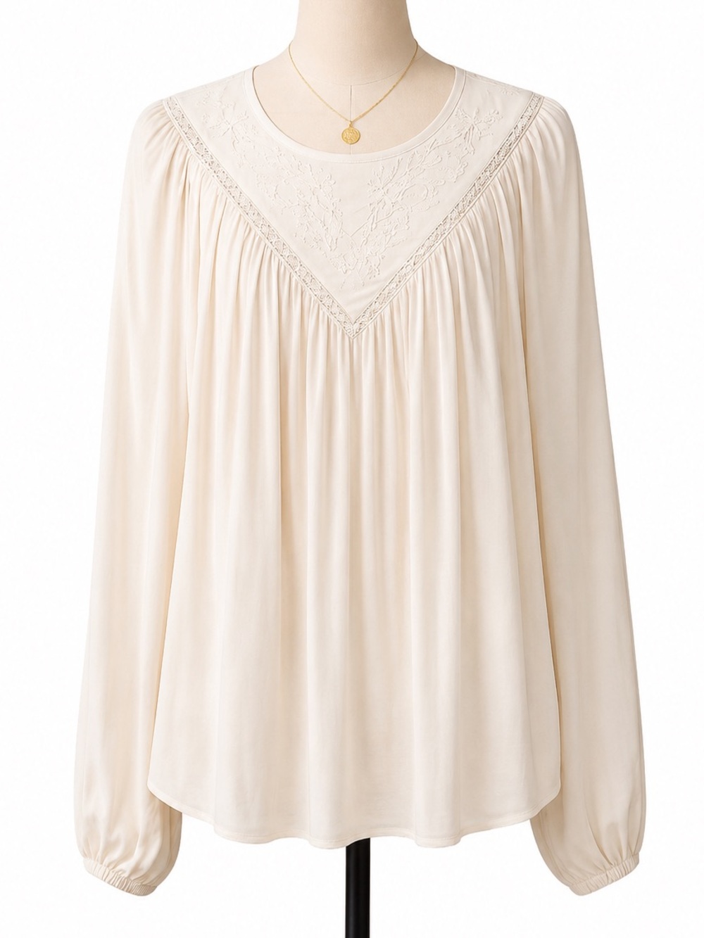 Philosophy Cream Embroidered V-Yoke Peasant Blouse